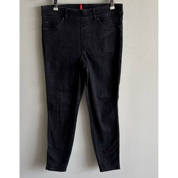 SPANX Womens High Rise Pull On Tummy Control Denim Skinny Pants Black Size L - Picture 1 of 8